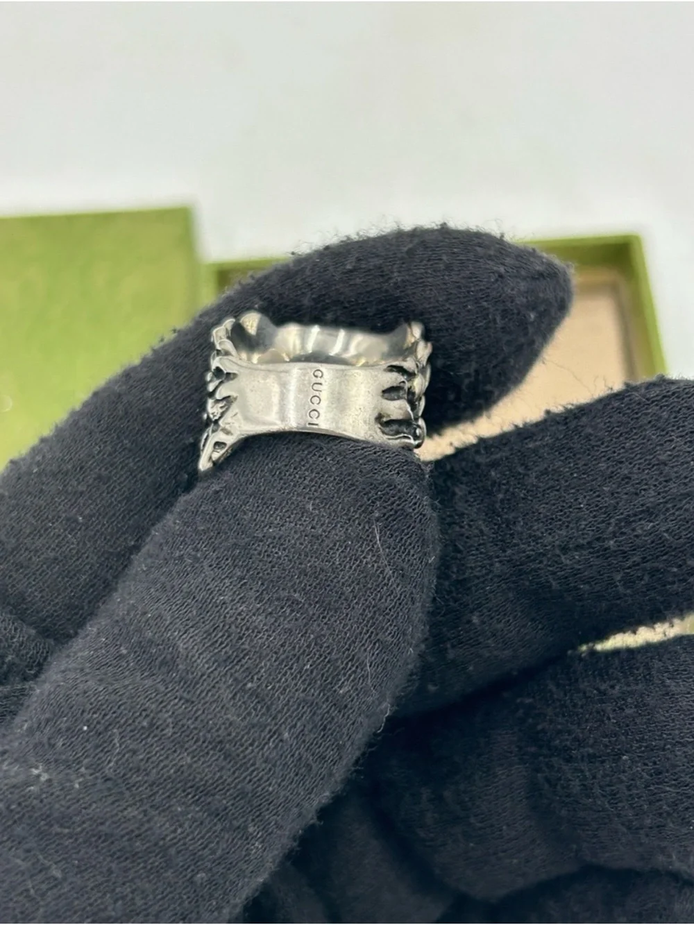 Unisex, Gucci, aged silver Lionhead ring open mouth, roaring expression, size 10